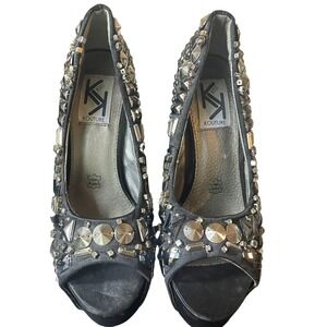 Womens Edgy‎ Punk Studded Goth Platform Stiletto Peep Toe Heels Size 7.5 Goth